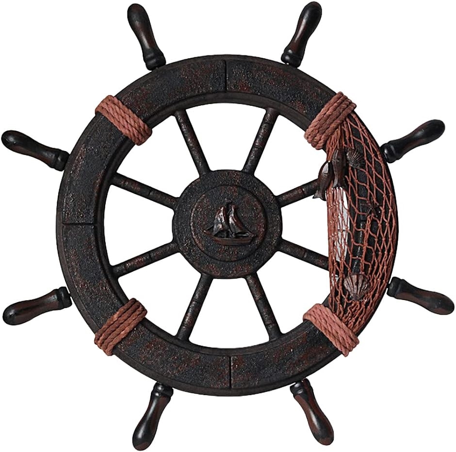 木製 船 インテリア ガーデニング オブジェ 地中海 マリン ディスプレイ( 舵輪)