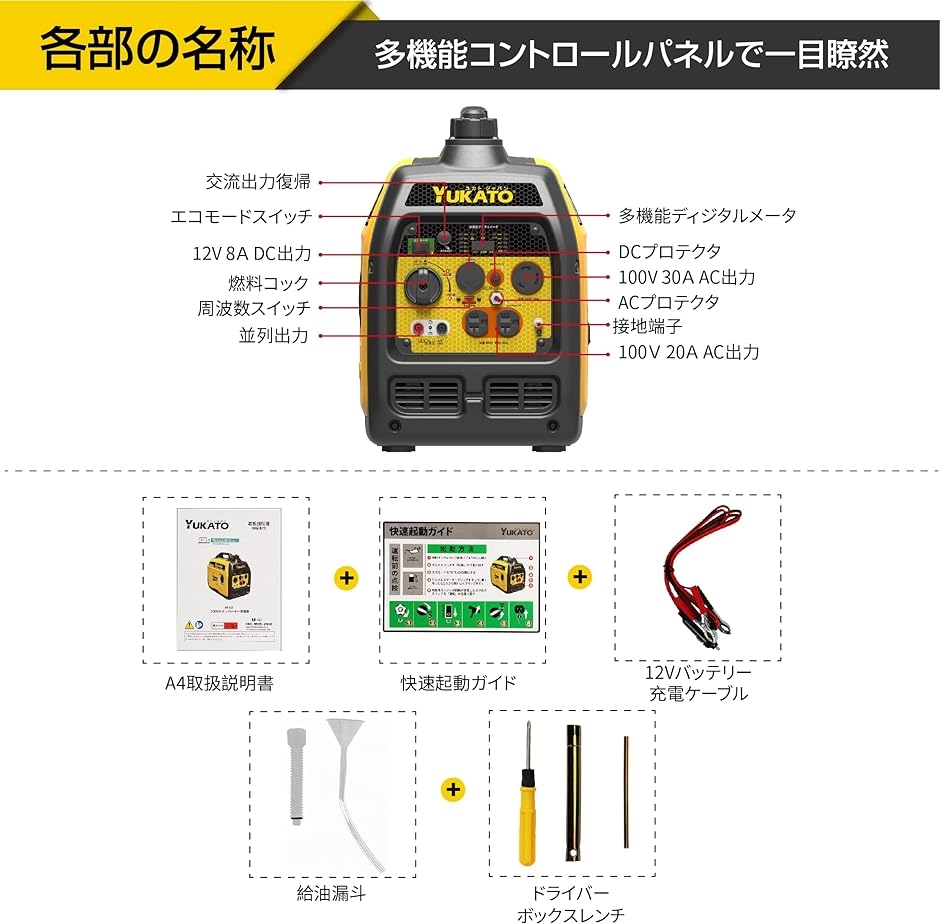 インバーター発電機 定格出力2.5kVA 正弦波 過負荷保護 静音 高出力 軽量 50Hz/60Hz切替 ガソリン発電機 ポータブル発電機｜horikku｜08