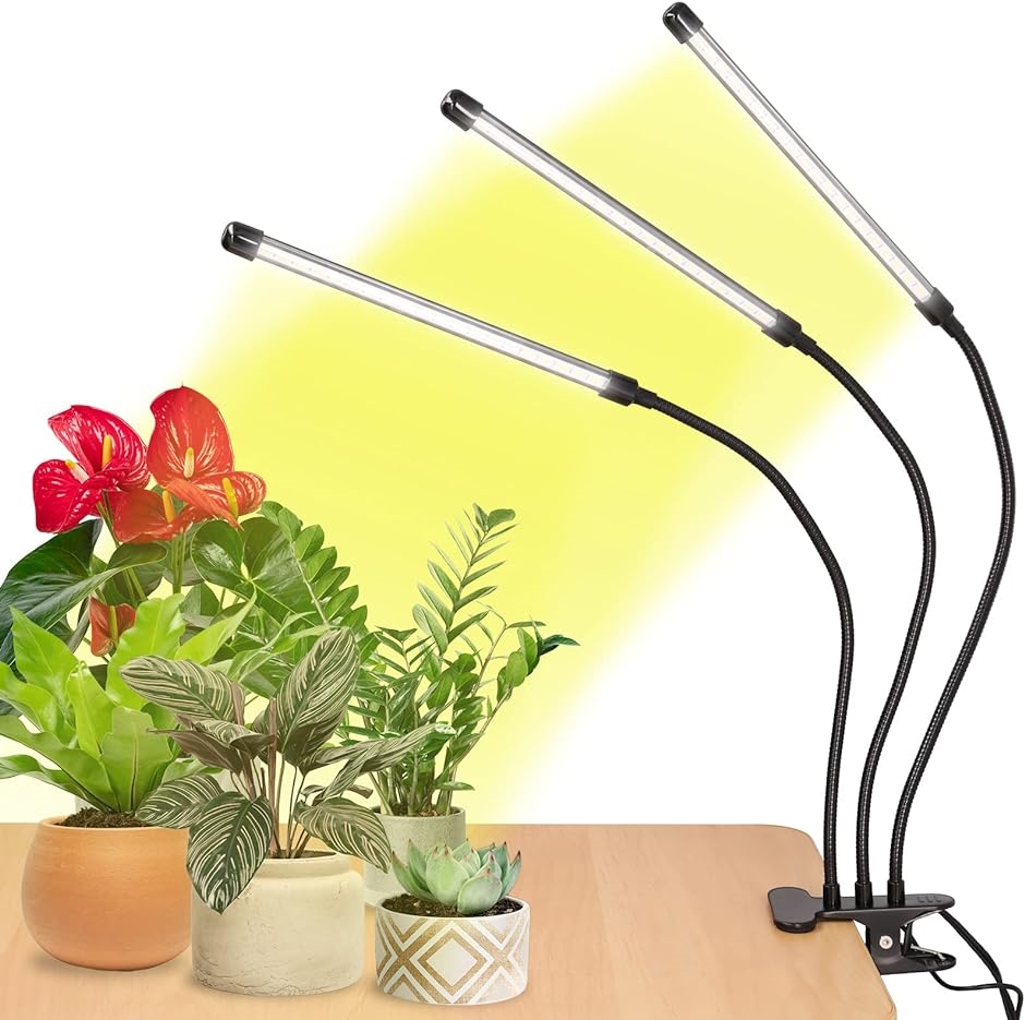 植物育成ライト 日光色 LED 日本ブランド 植物用 クリップライト スタンド付き 3ヘッド 360度調整アーム( 黒色)