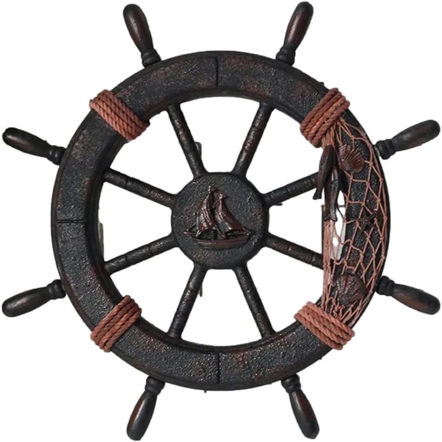舵輪 ハンドル 船舵 インテリア 木製船舵輪 地中海風 海賊風 マリンテイスト 装飾 45cm｜horikku