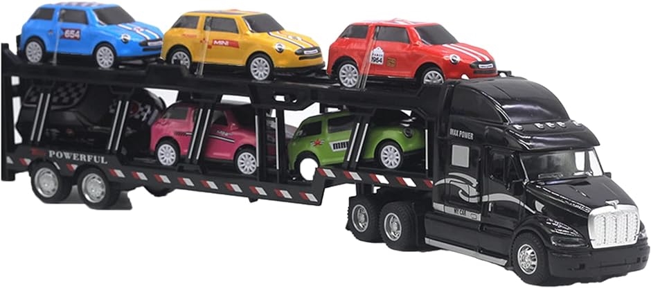 トレーラー おもちゃ 玩具 大きい ミニカー 大型 大きめ 1/48 トラック 合金 ブラック( 黒)