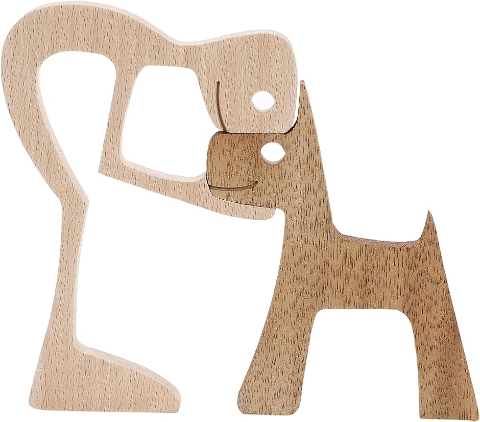 置物 インテリア 木製 犬 オブジェ 北欧 インテリア雑貨 韓国 北欧インテリア 人と犬 木製インテリア( 茶色)｜horikku｜02
