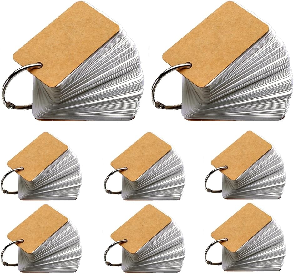 単語帳 大きめ 暗記カード 7X4cm メモ 100枚X8個セット (ブラウン, 7 x