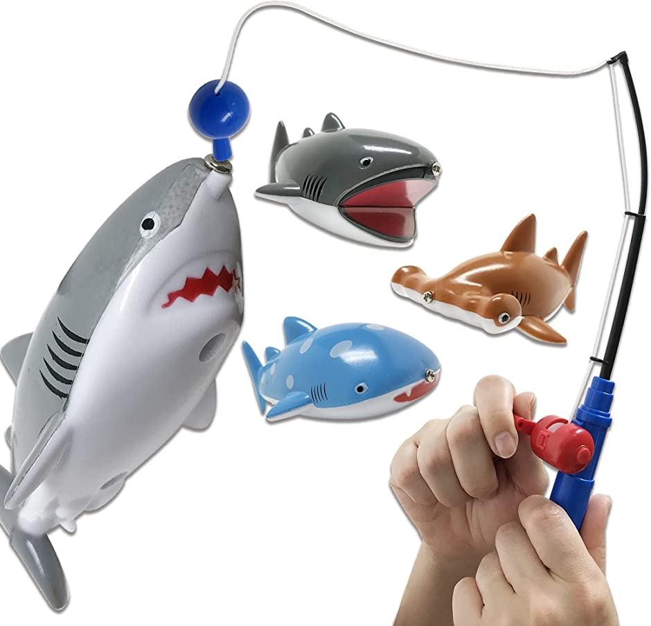 サメ釣り勝負。 魚釣り ゲーム おもちゃ フィッシング マグネット お風呂 プール 水遊び 子供用( 竿1本xサメ4匹)｜horikku