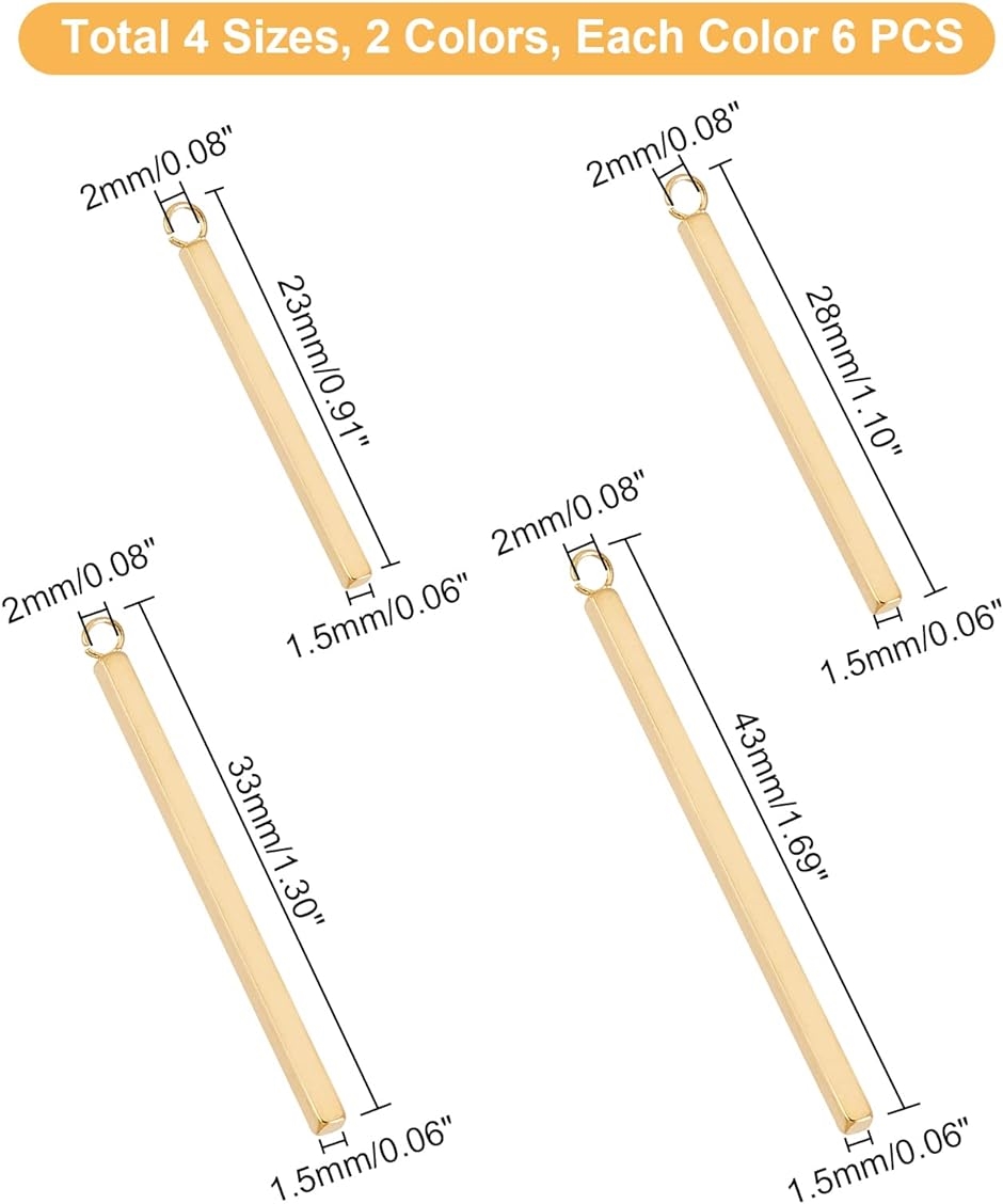 44個 4サイズ23-43mm 2色 スティックチャーム ステンレスチャーム 棒 バー パーツ メタルスティック カン付き MDM | ブランド登録なし | 03