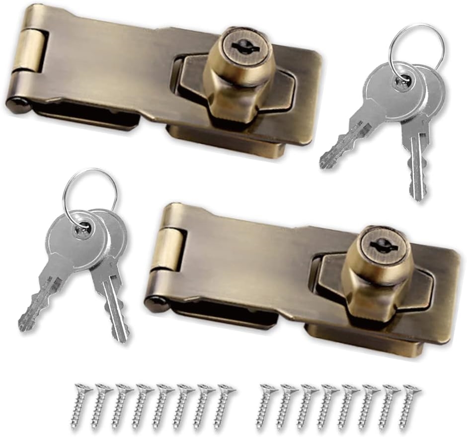 後付け 鍵 掛金錠 2個セット 引き出し鍵 アンティーク 真鍮 家具 鍵つき クローゼット 扉 ロック 金具( ゴールド２個セット)