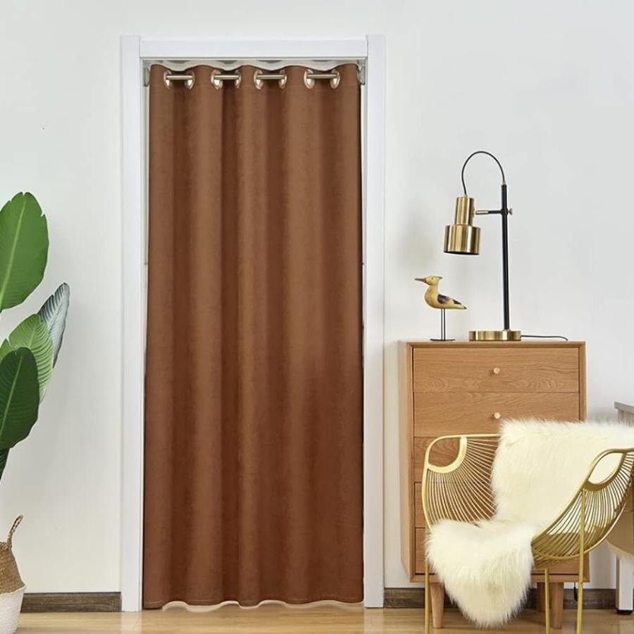 間仕切りカーテン 遮光カーテン 張り棒カーテン 冷暖房効率アップ(ブラウン, 幅150CMｘ長さ200CM)