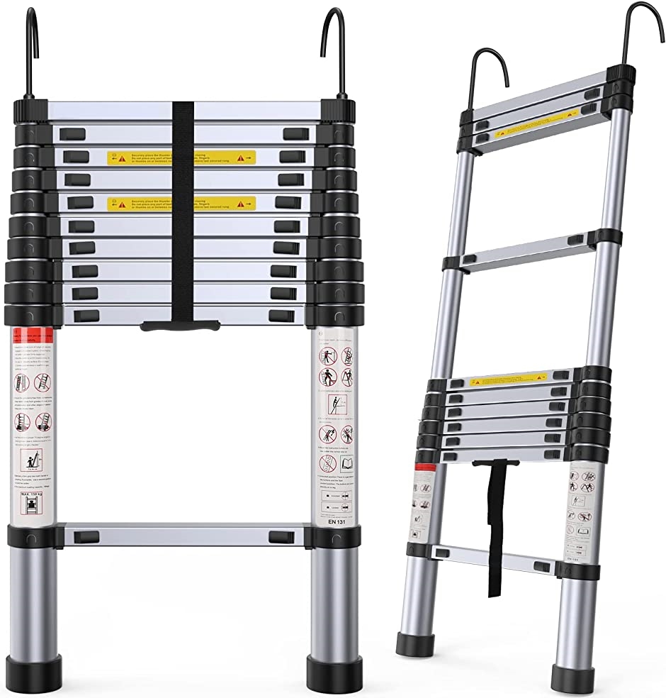 伸縮はしご フック付き 折り畳み 伸縮梯子 軽量 持ち運びやすい 室内