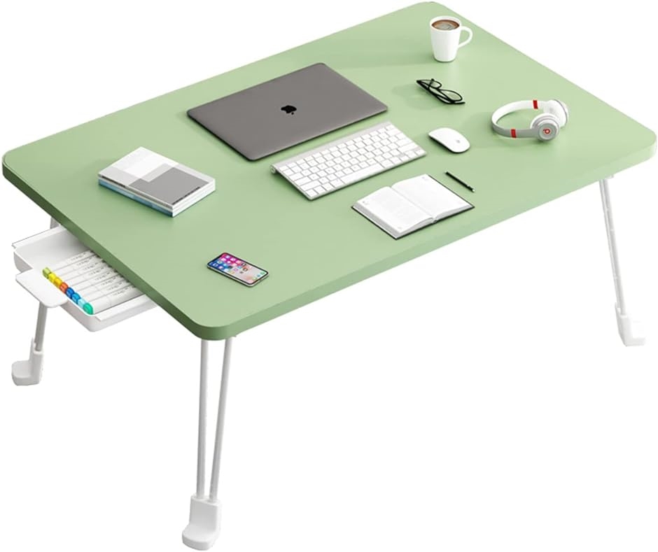2022年多機能 折り畳みテーブルパソコンデスク座卓 おりたたみテーブル ベッドテーブル( 緑,  長70x幅48cmx高さ36cm)