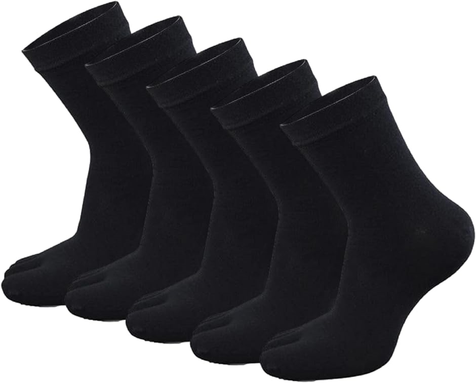 靴下 メンズ 5本指ソックス 24.5〜27.5cm クルー丈( クルー丈　ブラック5足セット,  24.5-27.5 cm)