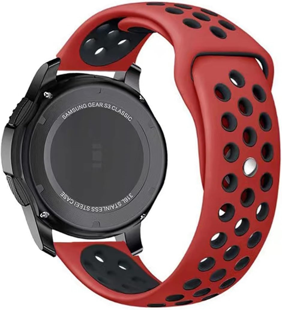 腕時計バンド 多孔通気 シリコンベルト 防水ソフト 快適工具なしで簡単交換 腕時計ベルト 赤+黒( レッド/ブラック,  22MM)｜horikku