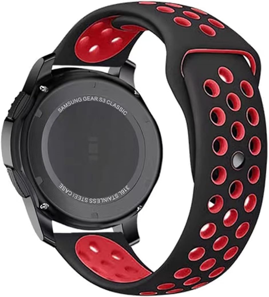 腕時計バンド 多孔通気 シリコンベルト 防水ソフト 快適工具なしで簡単交換 腕時計ベルト 黒+赤( ブラック/レッド,  22MM)｜horikku