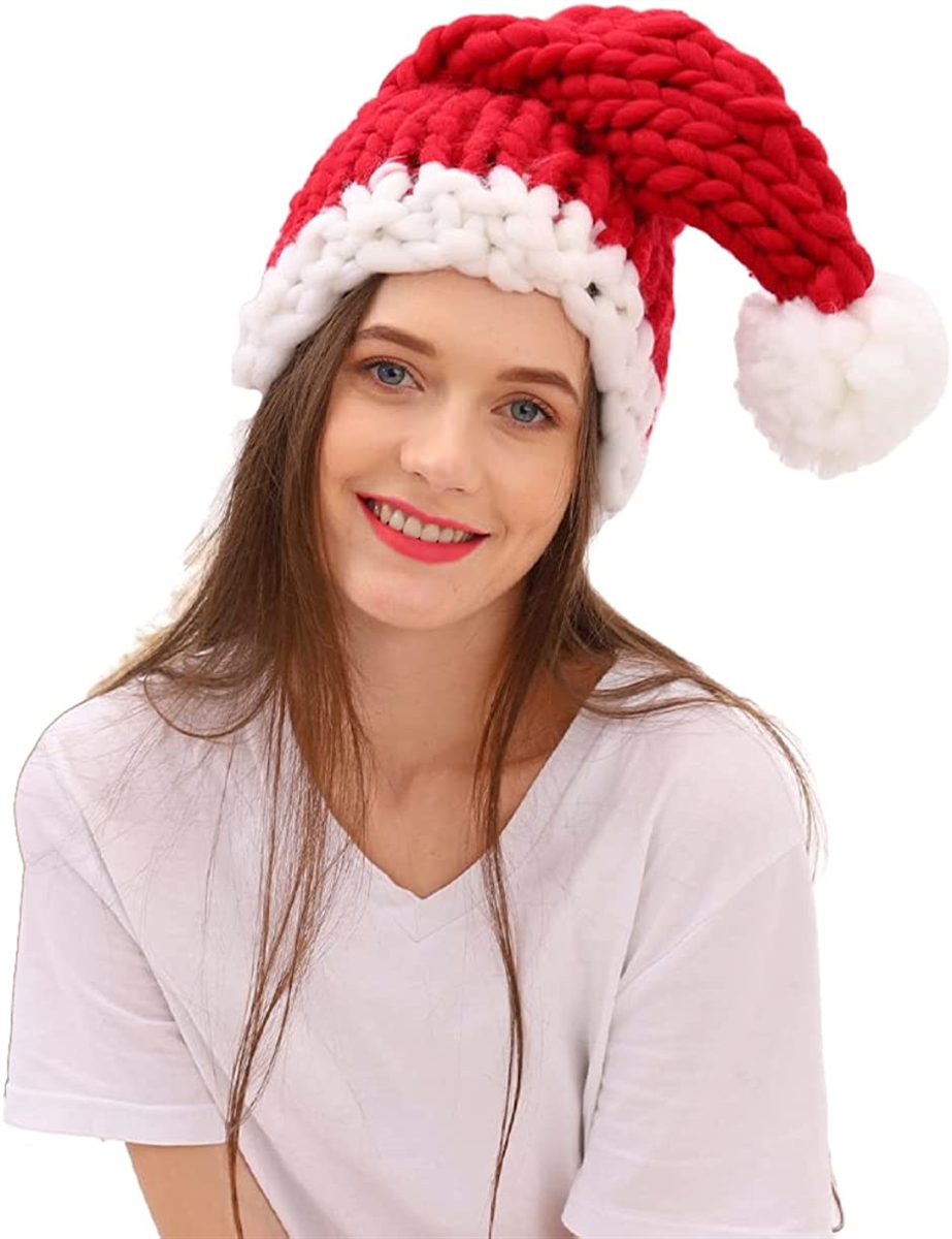 サンタクロース 帽子 ニット クリスマス コスプレ サンタ帽 仮装 編み 大人( レッド)