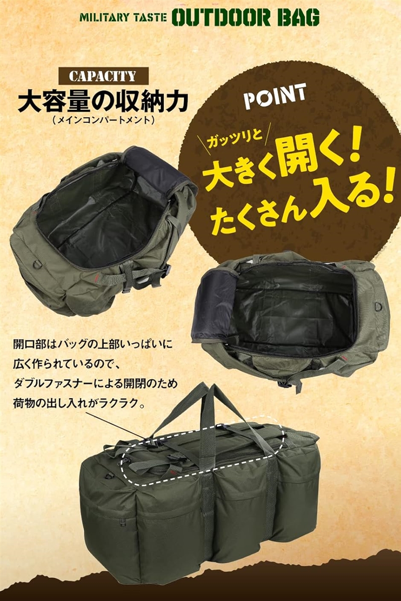 キャンプ バッグ ミリタリーバッグ コンテナ 収納 ボックス 大容量 3way バックパック(ブラック)_3