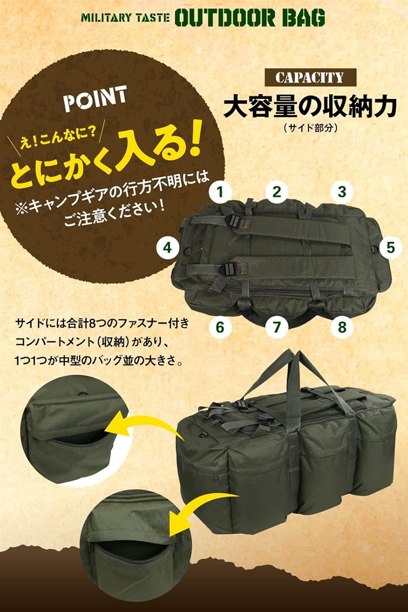 キャンプ バッグ ミリタリーバッグ コンテナ 収納 ボックス 大容量 3way バックパック(ブラック)_4