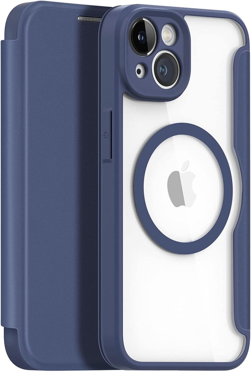 iPhone ケース 手帳型 ワイヤレス充電対応 薄型 PUレザー 背面 クリア カード 入れ1枚 MDM( ブルー,  iPhone 14)