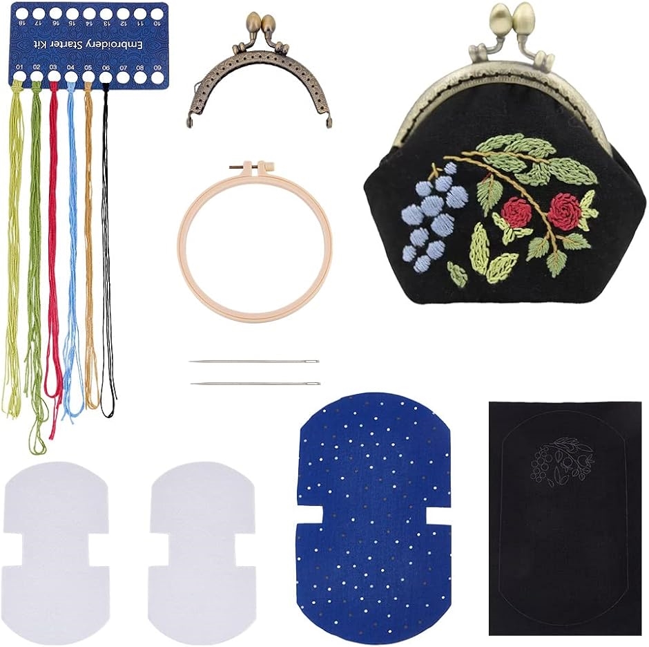 Yahoo! Yahoo!ショッピング(ヤフー ショッピング)がま口財布作りキット ハンドメイド 手芸材料 小銭入れ 小さい バッグ 素材 刺繍キット 口金 糸付き 練習用 手作り MDM（ セット2）
