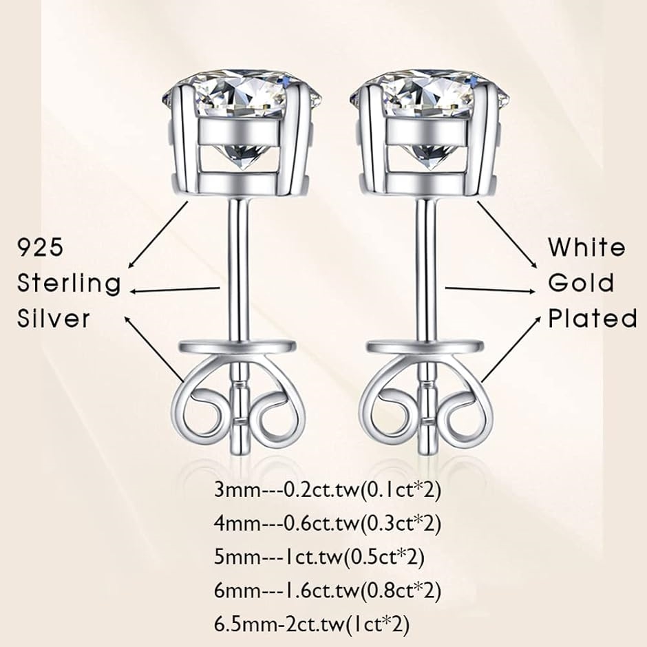 モアサナイト ピアス 両耳用 一粒 0.1カラット 3mm シルバー925 S925 MDM( 3mm--0.2カラット(0.1ctx2))｜horikku｜02