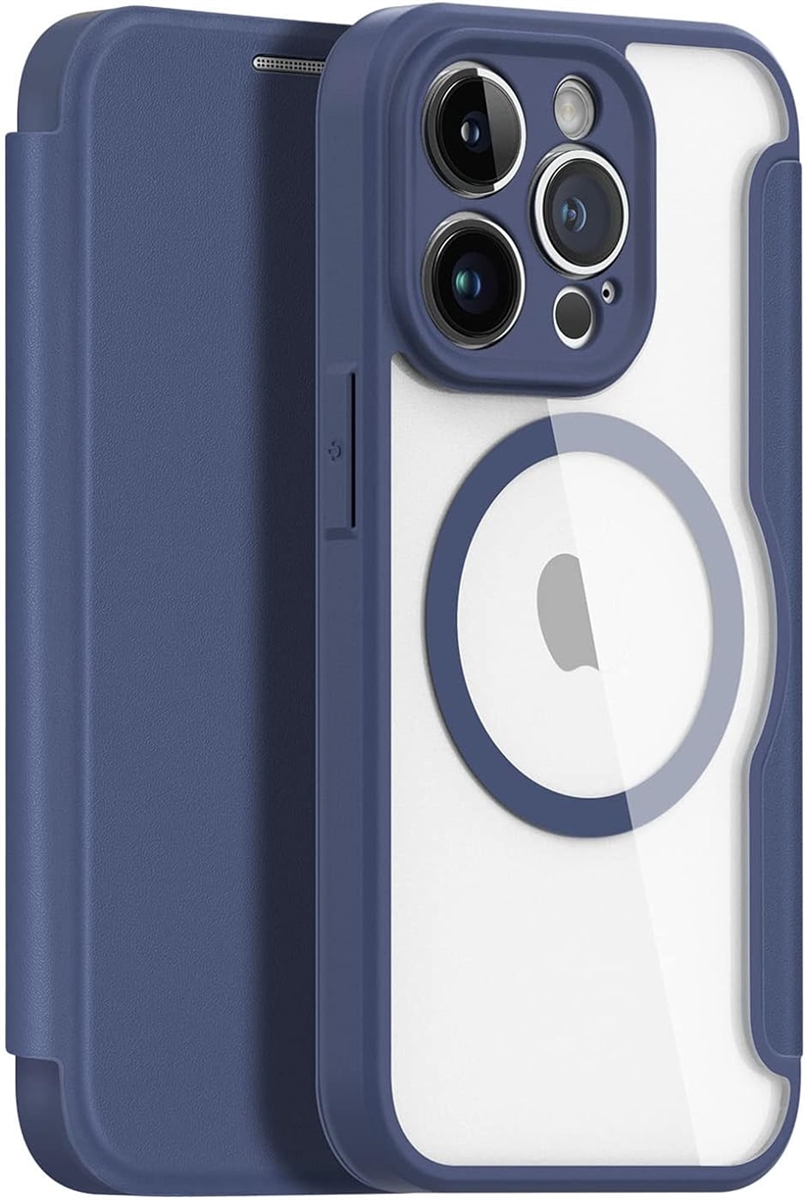 iPhoneケース 手帳型 ワイヤレス充電対応 薄型 軽量 背面クリア カード 入れ1枚 MDM( ブルー,  iPhone 13 Pro)｜horikku