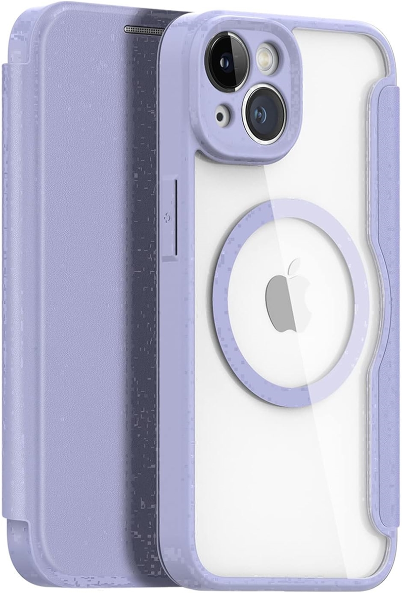 iPhoneケース 手帳型 ワイヤレス充電対応 薄型 軽量 背面クリア カード 入れ1枚 MDM( パープル,  iPhone 13)｜horikku
