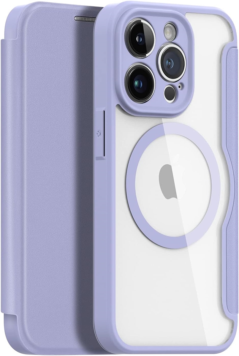 iPhoneケース 手帳型 ワイヤレス充電対応 薄型 軽量 背面クリア カード 入れ1枚 MDM( パープル,  iPhone 13 Pro)