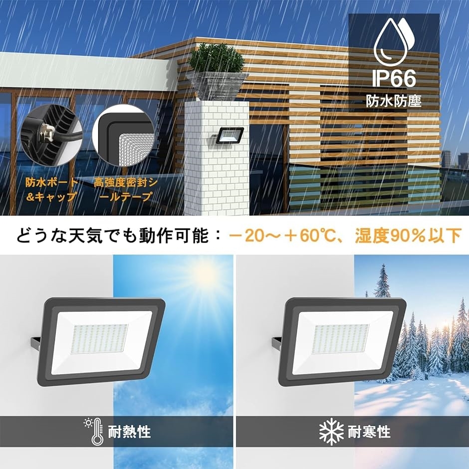 led投光器 100W 4セット投光器 13000LM 極薄型 投光器屋外 100v 灯光器