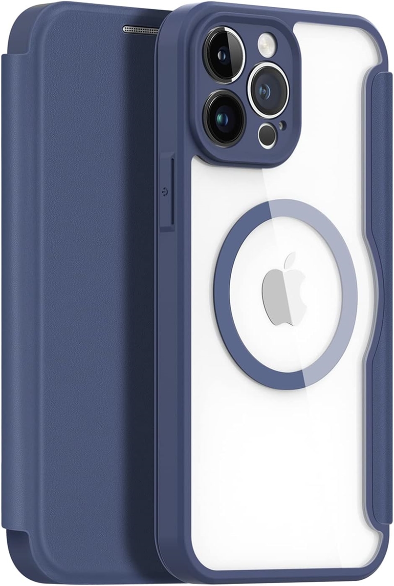 iPhone ケース 手帳型 ワイヤレス充電対応 薄型 PUレザー 背面 クリア カード MDM( ブルー,  iPhone 14 Pro)｜horikku