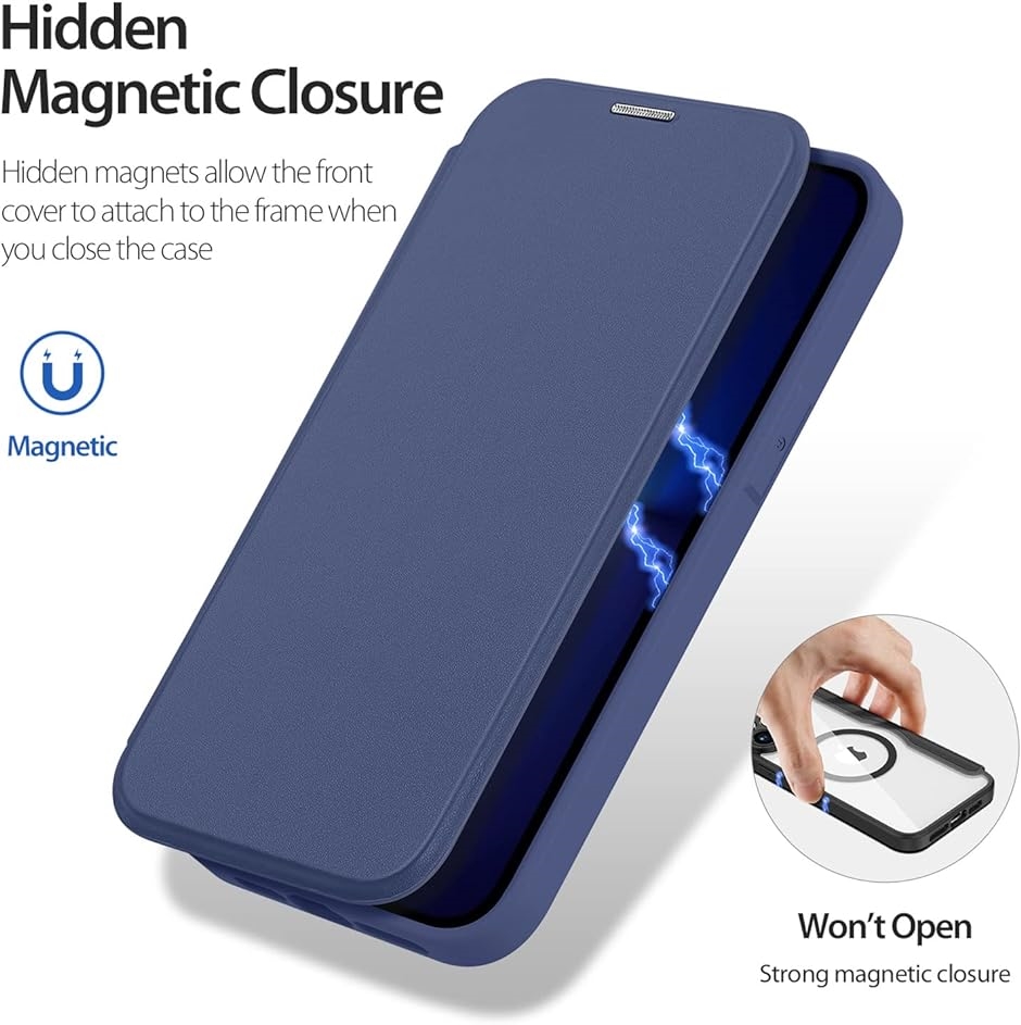 iPhone ケース 手帳型 ワイヤレス充電対応 薄型 PUレザー 背面 クリア カード MDM( ブルー,  iPhone 14 Pro)｜horikku｜04