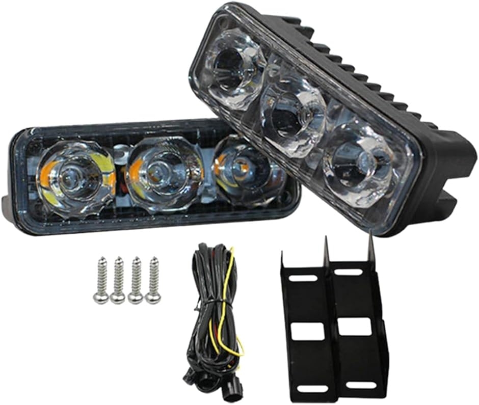 3連 LED デイライト フォグランプ バイク 車 高輝度 汎用 補助 取付