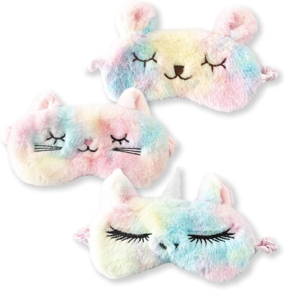アイマスク 睡眠用 かわいい 可愛い アイピロー アニマル 3種類セット ネコ、ウサギ、ユニコーン｜horikku