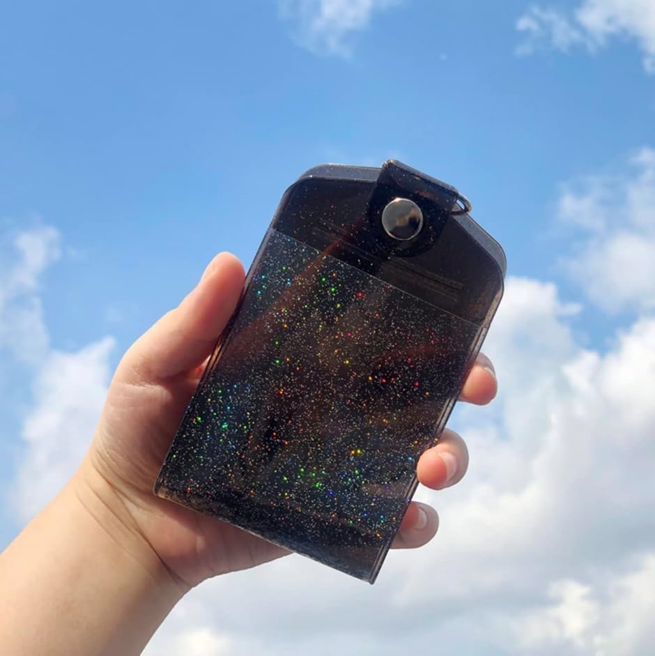 カスタムカードホルダー 4枚 ポケット トレカホルダー キーホルダー 可愛い トレカケース ラメ 韓国(ブラック,  フリーサイズ) | ブランド登録なし | 08