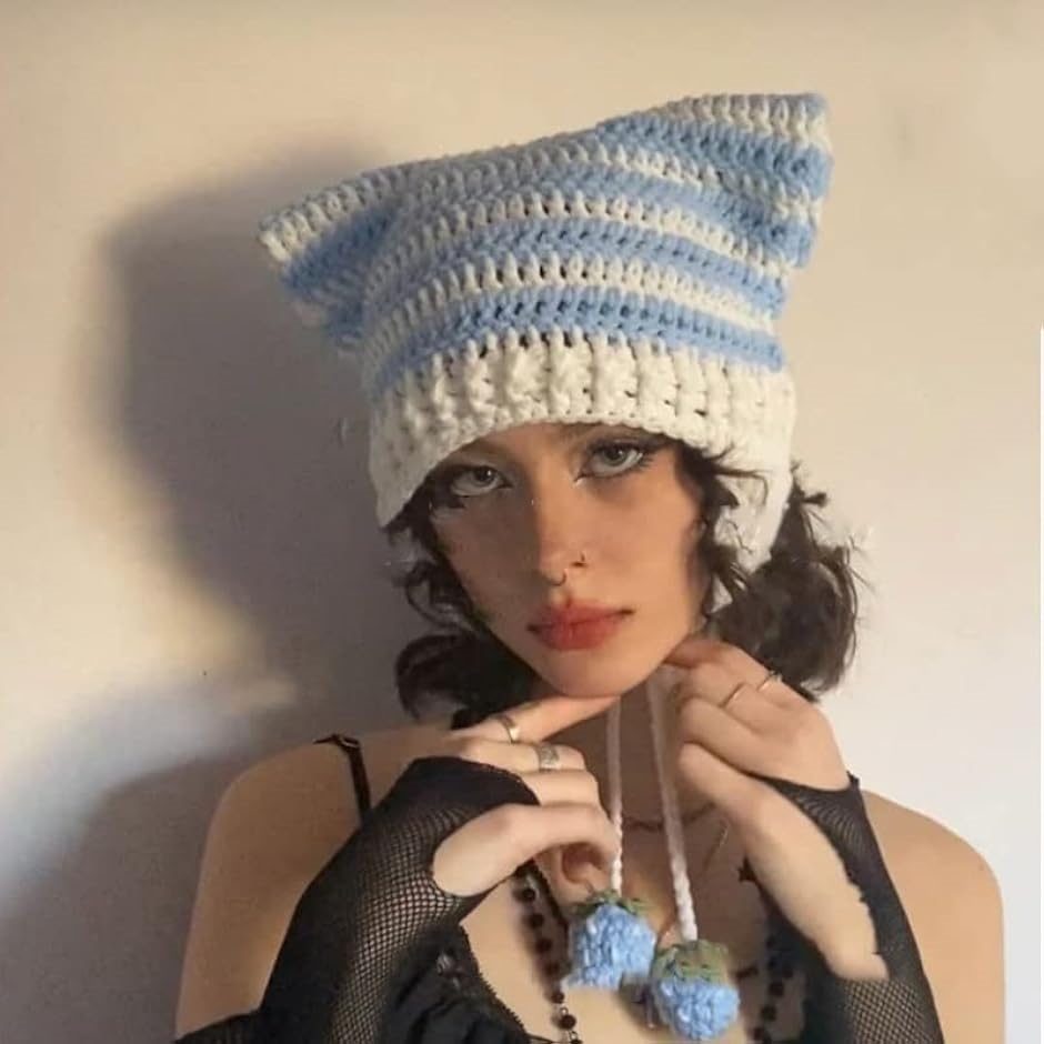 Bg3 猫耳ニット帽 帽子 サブカル系 y2k 地雷系ファッション(水色, 57.0