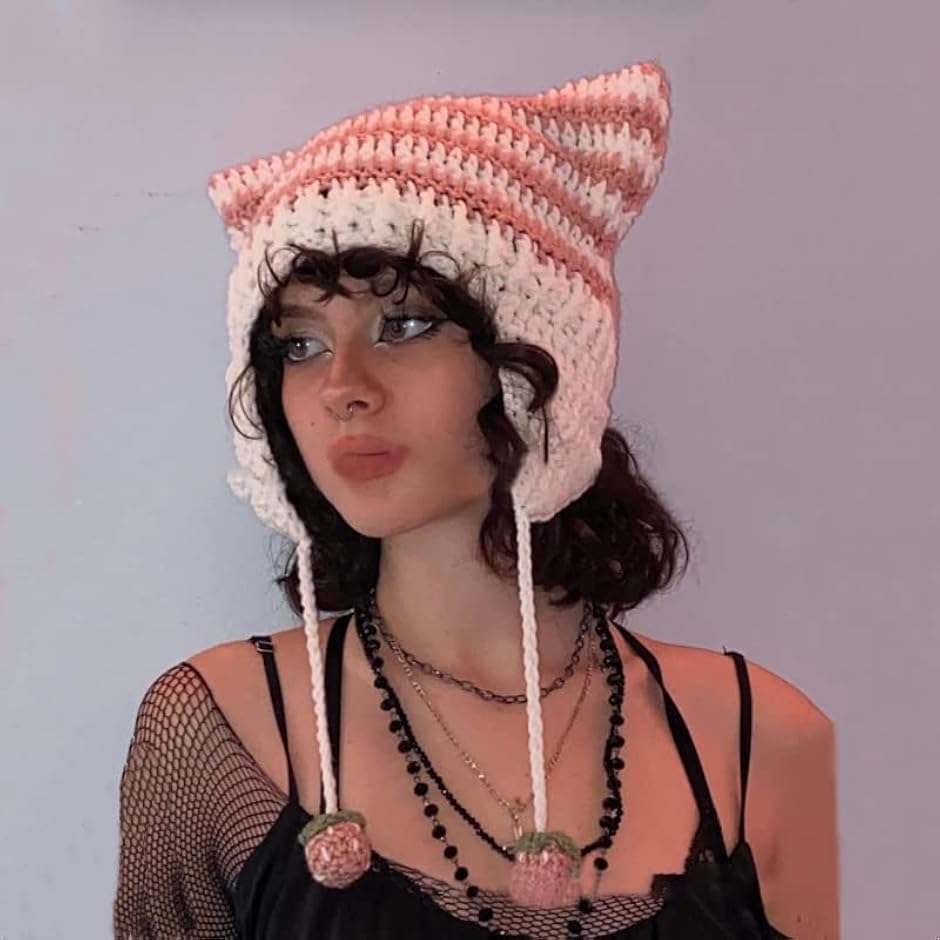 Bg3 猫耳ニット帽 帽子 サブカル系 y2k 地雷系ファッション(ピンク