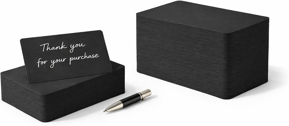 サンキューカード 無地 400枚 大容量 メッセージカード ショップカード 手書き ビジネス用 厚手 (ブラック,  89mmx52mm)