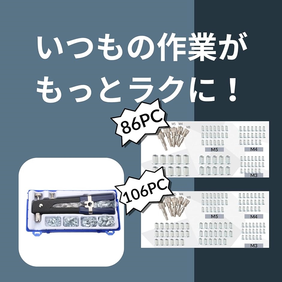 ナットリベッターセット レンチ リベット 工具セット ブラインドリベット 106pc｜horikku｜04