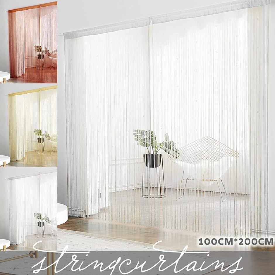 ひも のれん ストリングカーテン 目隠し 仕切り 幅1m 長さ2m 固定