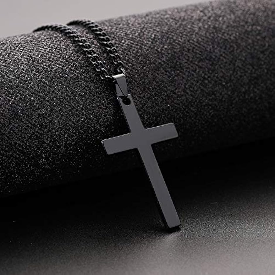 十字架 ネックレス メンズ アクセサリー チェーン (ブラック, 60cm 