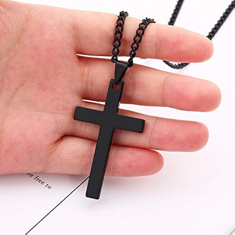 十字架 ネックレス メンズ アクセサリー チェーン (ブラック, 60cm 
