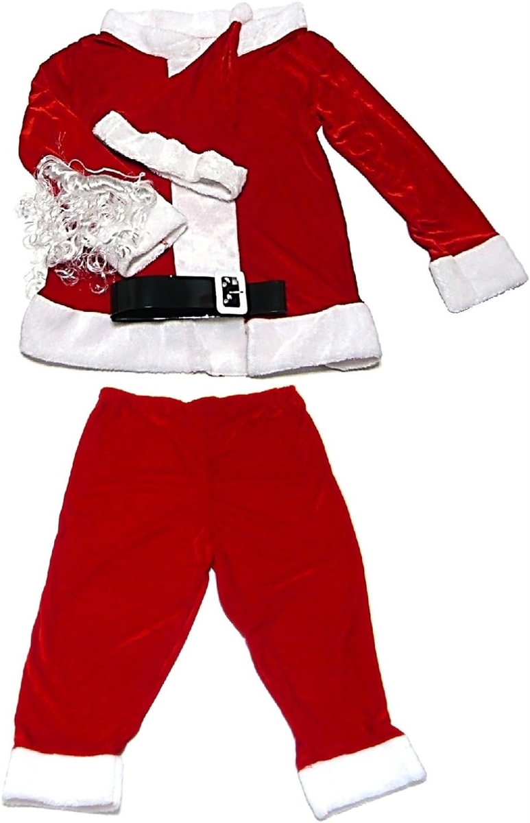 メンズ サンタ コスチューム サンタクロース 衣装 ベルベット風生地 5点セット 男性 クリスマス( レッド,  Free Size)