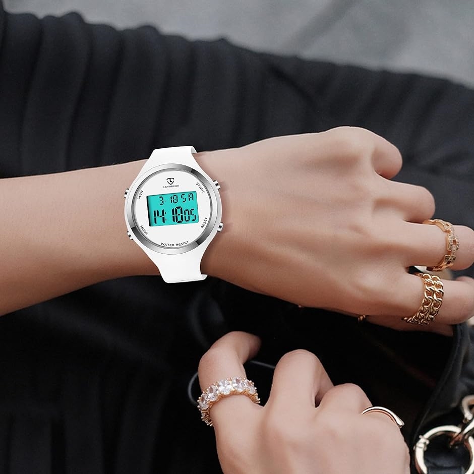 デジタル腕時計 レディース うで時計 おしゃれ 防水 メンズ シンプル スポーツウォッチ 多機能( ホワイト)｜horikku｜08