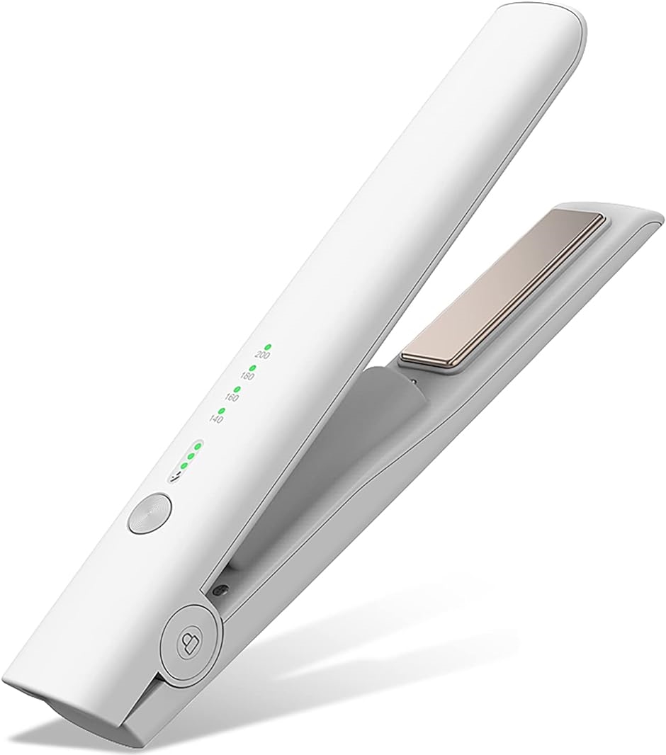 コードレスヘアアイロン USB充電式 ストレートカール両用 ミニヘアアイロン 5000mAh 男女兼用 MDM( ホワイト)