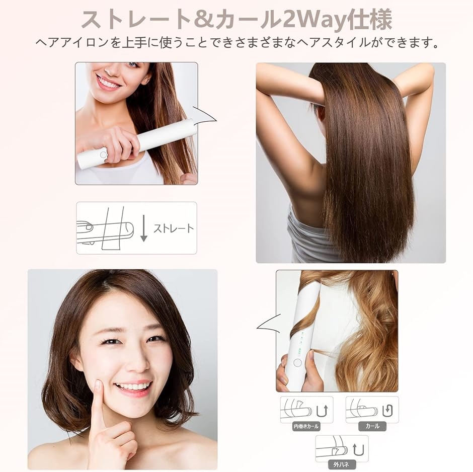 コードレスヘアアイロン USB充電式 ストレートカール両用 ミニヘアアイロン 5000mAh 男女兼用 MDM( ホワイト)｜horikku｜03