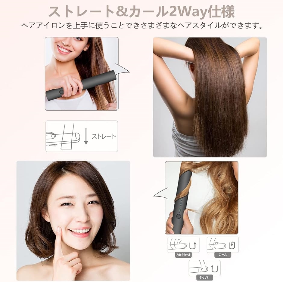 コードレスヘアアイロン USB充電式 ストレートカール両用 ミニヘアアイロン 5000mAh 男女兼用 MDM( ブラック)｜horikku｜03