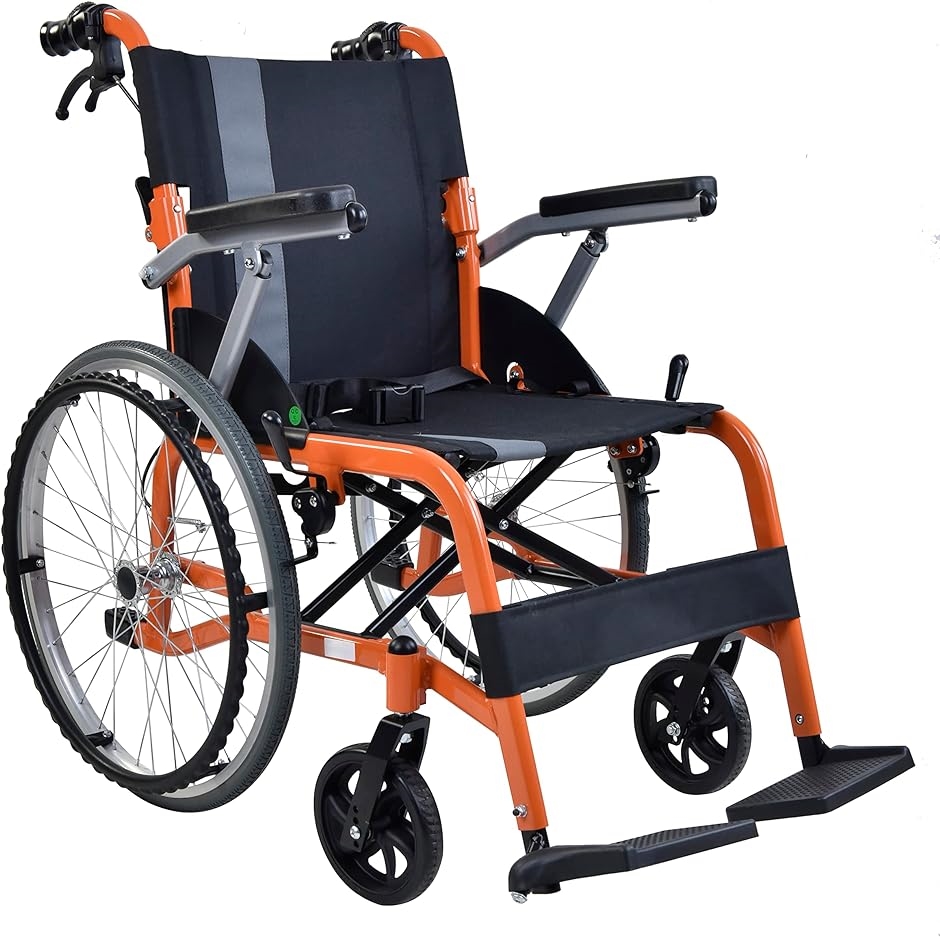 車椅子 自走式 アルミ製 折りたたみ 車イス 手押し 自宅でも外出でも コンパクト MDM( オレンジグレー,  長91x幅32x高80cm)｜horikku
