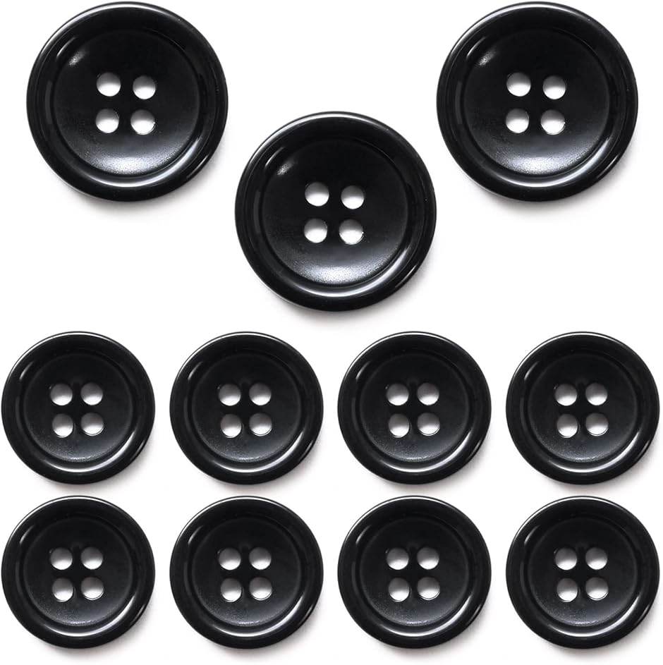 ボタン ブレザー用ボタン スーツボタン オリジナル収納袋付き((5)黒ボタン ツヤあり（11個セット ）,  20ｍｍ、15mm) | ブランド登録なし