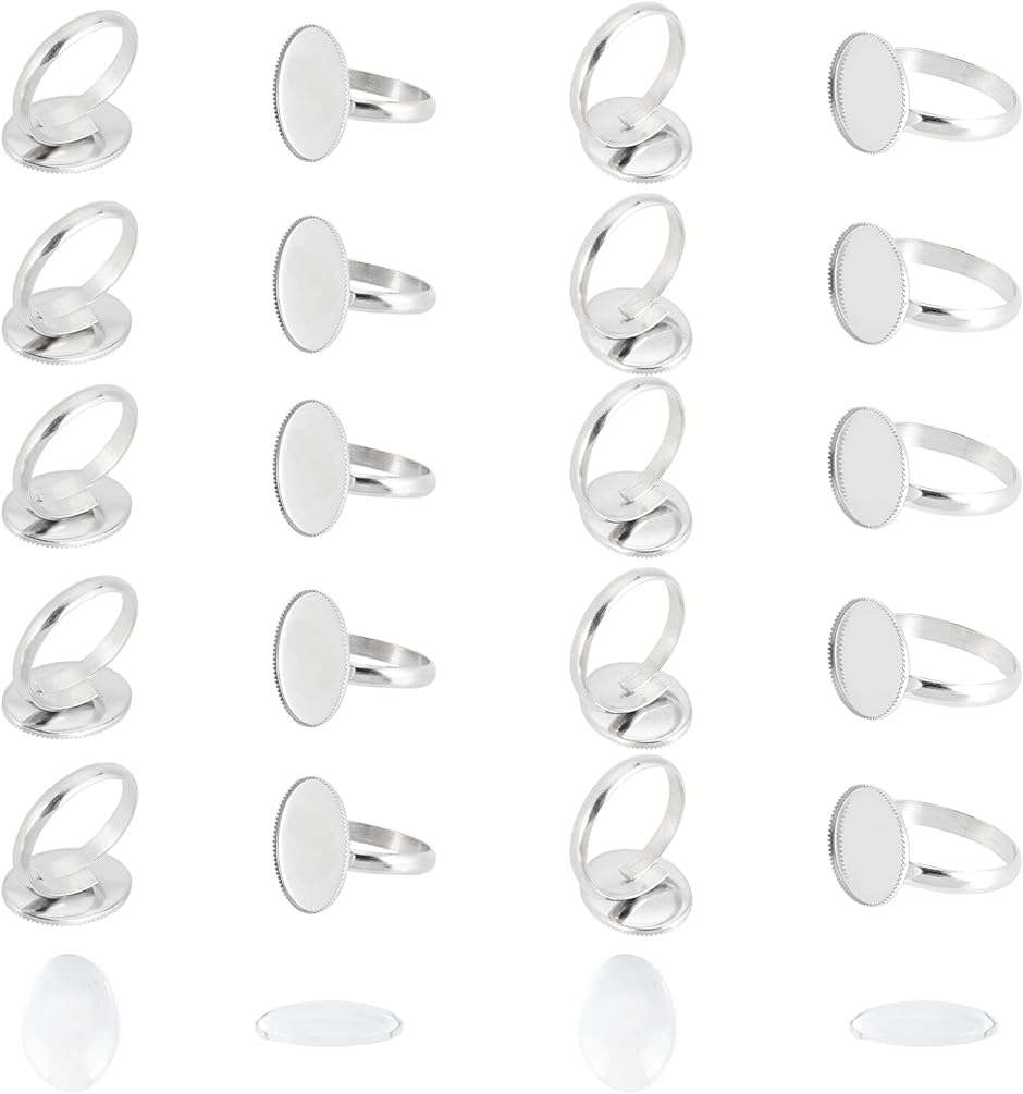 20個 2スタイル 指輪ベゼル ミール皿 リング 楕円形 台座 指輪作り( ステンレス色-2スタイル-20個,  トレイ18.5mm)｜horikku