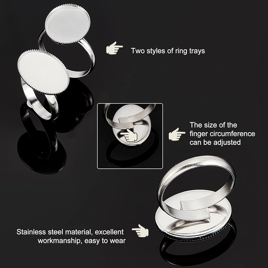 20個 2スタイル 指輪ベゼル ミール皿 リング 楕円形 台座 指輪作り( ステンレス色-2スタイル-20個,  トレイ18.5mm)｜horikku｜05