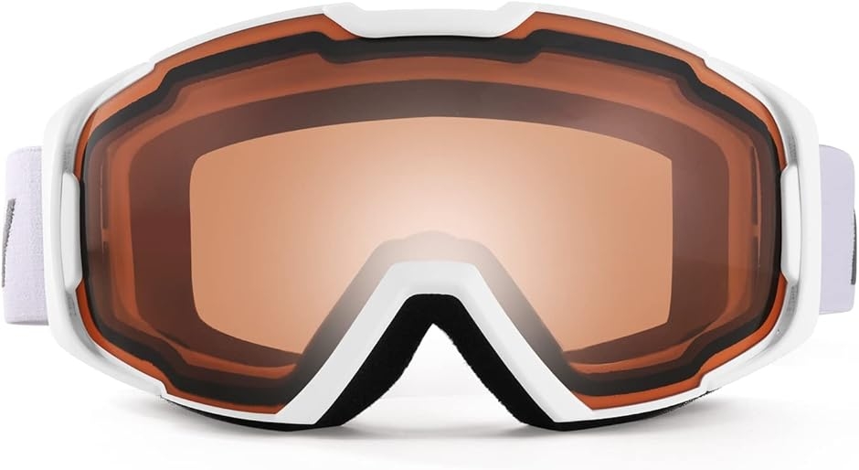 スノーボード ゴーグル レディース スキーゴーグル メガネ対応 OTG広視野球面( ホワイト・オレンジ色(Vlt 55.76