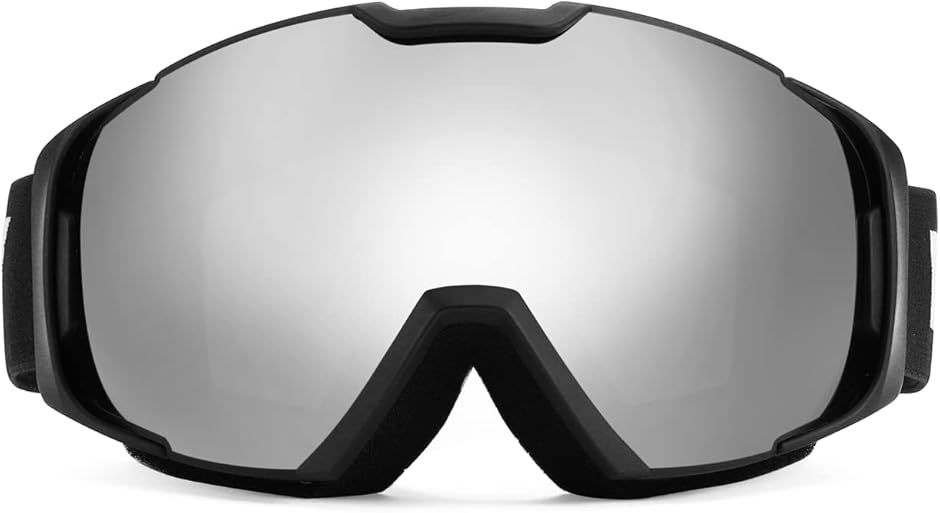 スノーボード ゴーグル レディース スキーゴーグル メガネ対応 OTG広視野球面 曇り止め加工( ブラック・シルバー(Vlt 21