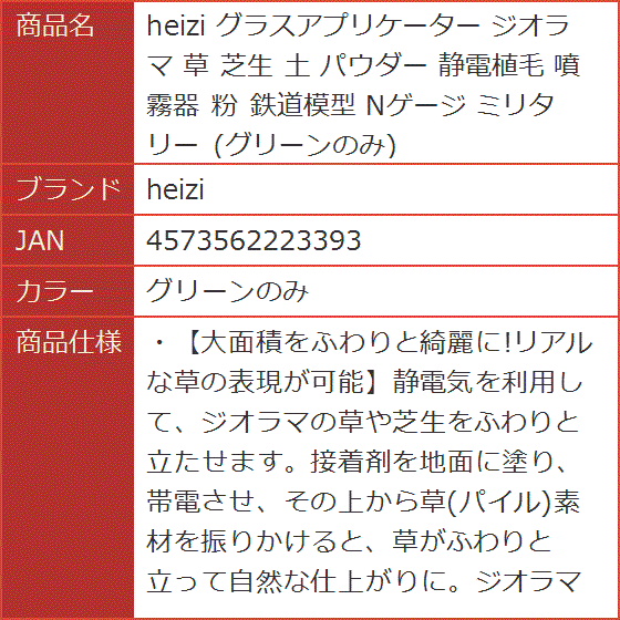 グラスアプリケーター ジオラマ 草 芝生 土 パウダー 静電植毛 噴霧器